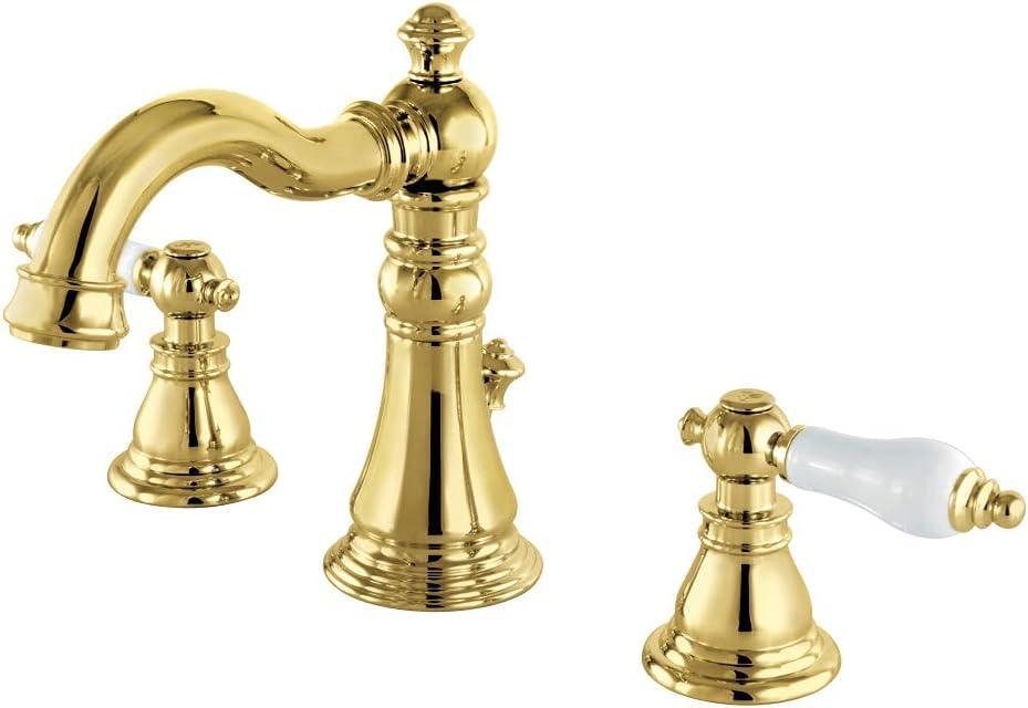 Kingston Brass American Patriot Two-Handle 3-Hole Deck Mount Widespread Bathroom Faucet with Pop-Up Drain