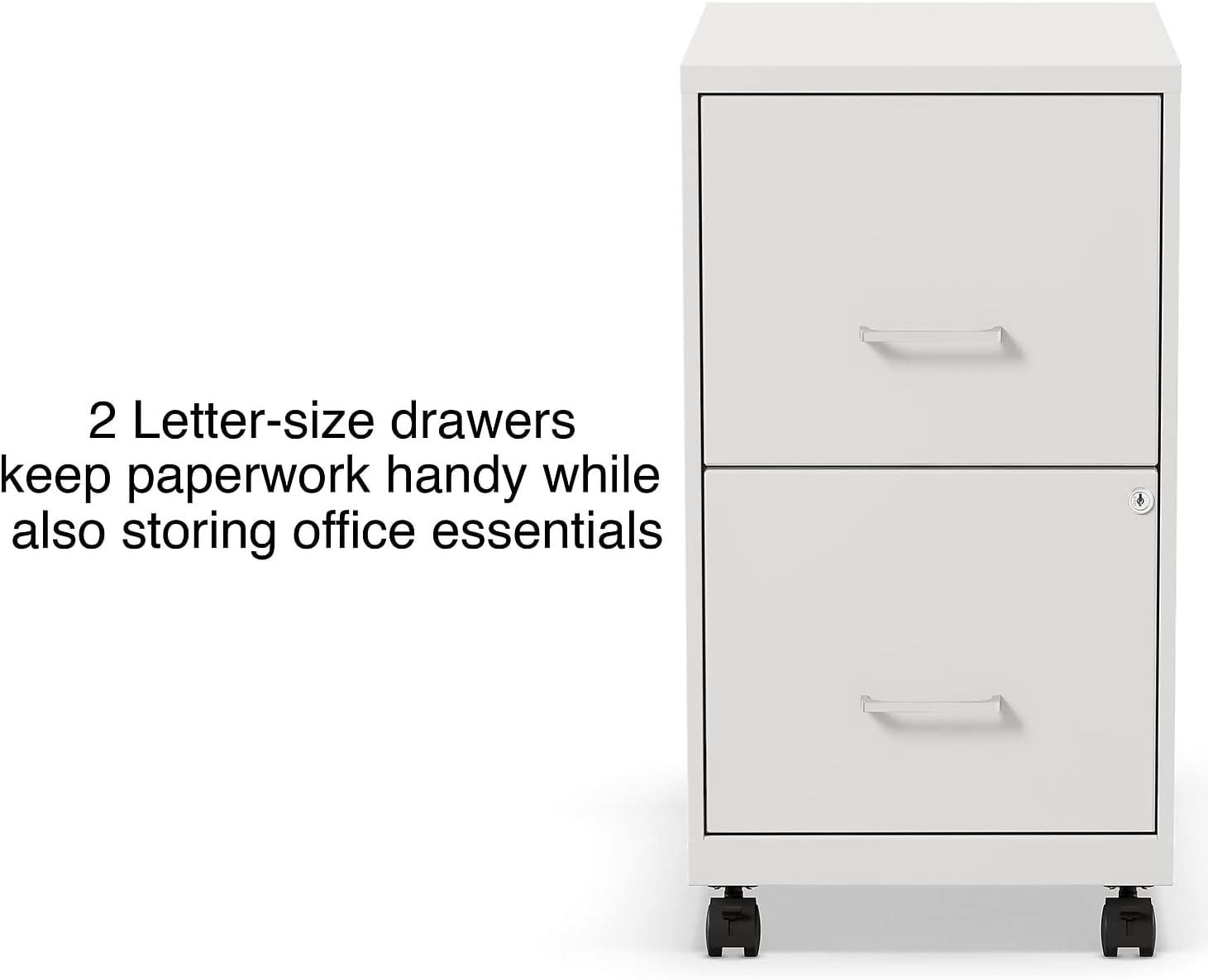 2-Drawer Vertical Mobile File Cabinet, Letter Size, Pearl White, 18-Inch-D (19634)