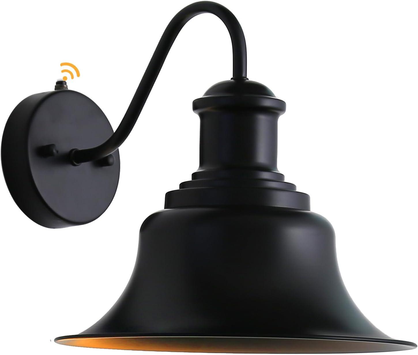 Modern Black Exterior Gooseneck Outdoor Hardwired Barn Light Fixture Dusk to Dawn Wall Sconce with Metal Shade