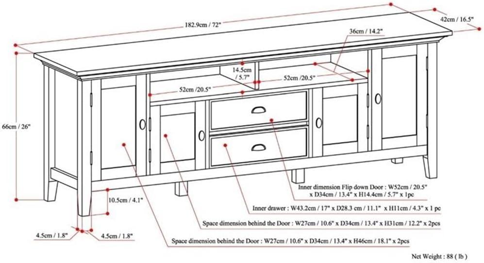 Simpli Home Redmond 72"W Solid Wood TV Stand for TVs up to 80" with Storage Cabinets