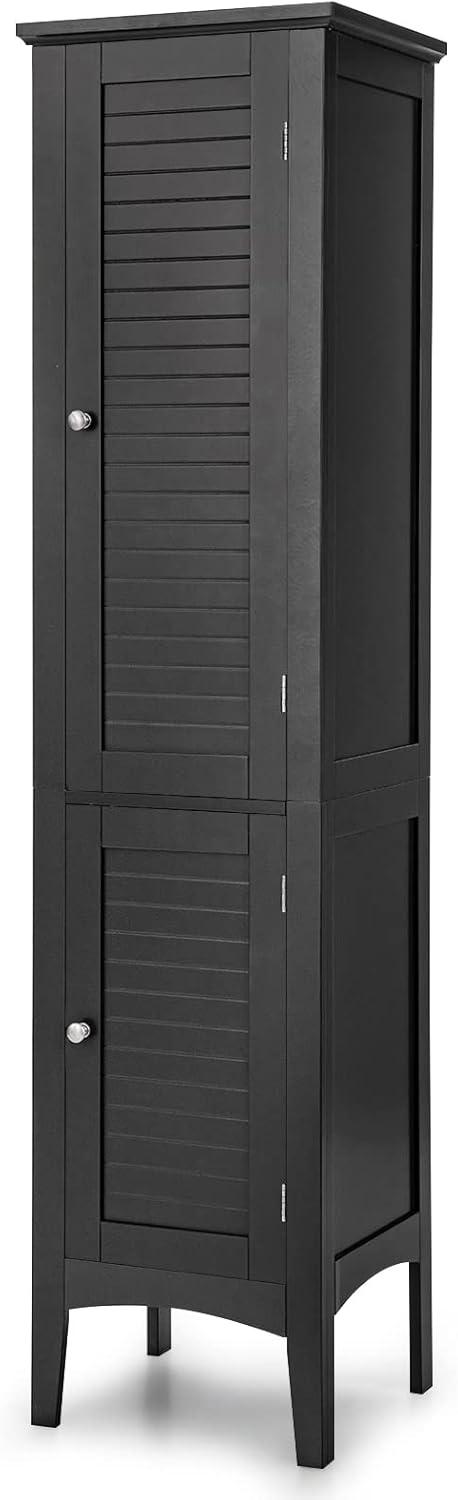 5 Tier Wooden Freestanding Tower Cabinet Tall Bathroom Storage Cabinet Black