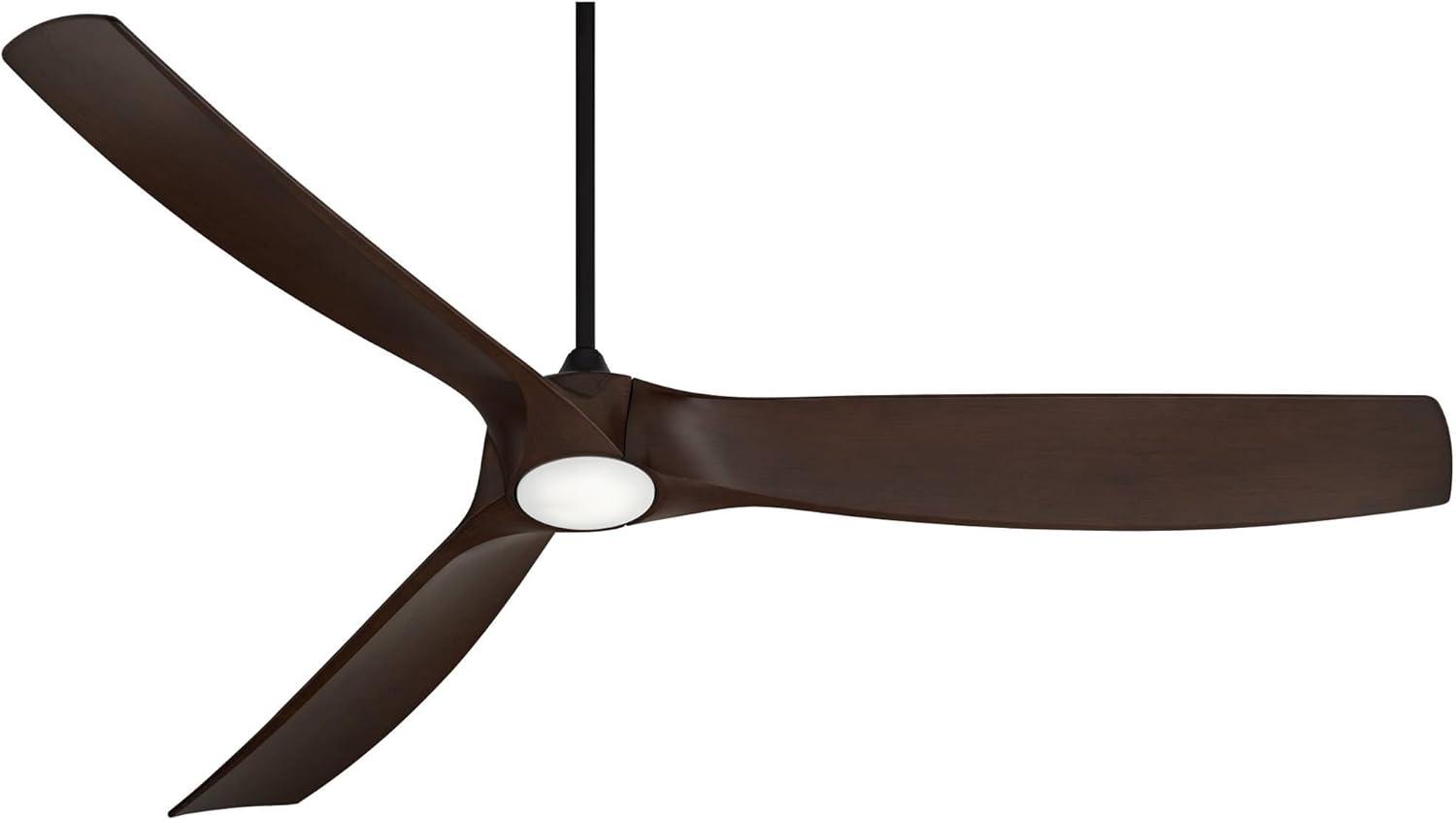 Casa Vieja 70" Kona Wind Modern Indoor Outdoor Ceiling Fan 3 Blade LED Light Remote Control Black Finish Walnut Blades Bedroom DC Motor Damp Rated