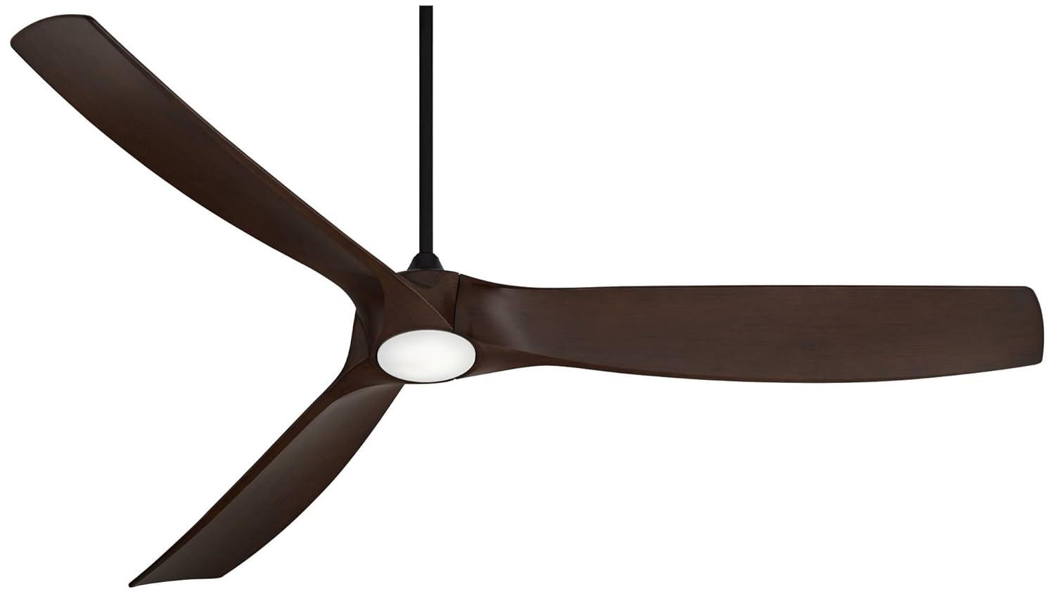 Casa Vieja 70" Kona Wind Modern Indoor Outdoor Ceiling Fan 3 Blade LED Light Remote Control Black Finish Walnut Blades Bedroom DC Motor Damp Rated