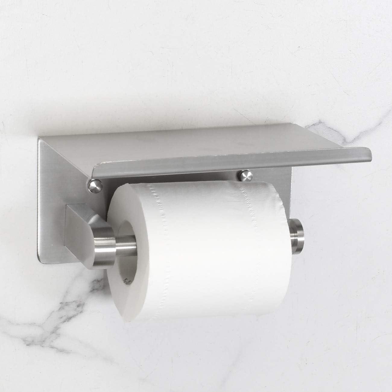 Brushed Nickel Stainless Steel Wall Mounted Toilet Paper Holder with Shelf