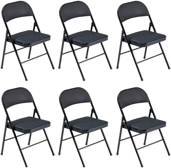 Ktaxon 6 Pack Folding Chairs Wedding Party Chair Foldable Dining Chairs with Metal Frame and Soft Cushion Black