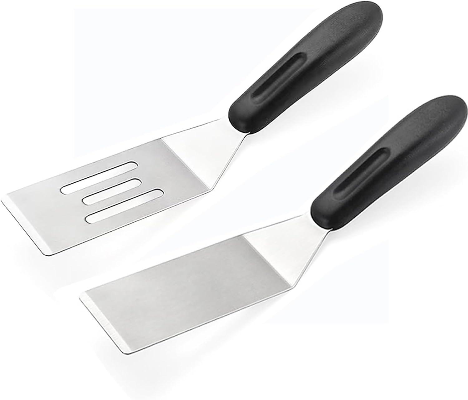 2 Pieces Small Spatula Set, Stainless Steel Mini Serving Spatula for Kitchen Use, Flipping or Cooking for Brownie, Cookie, Lasagna, Pancakes & Cake(Black+Silver)