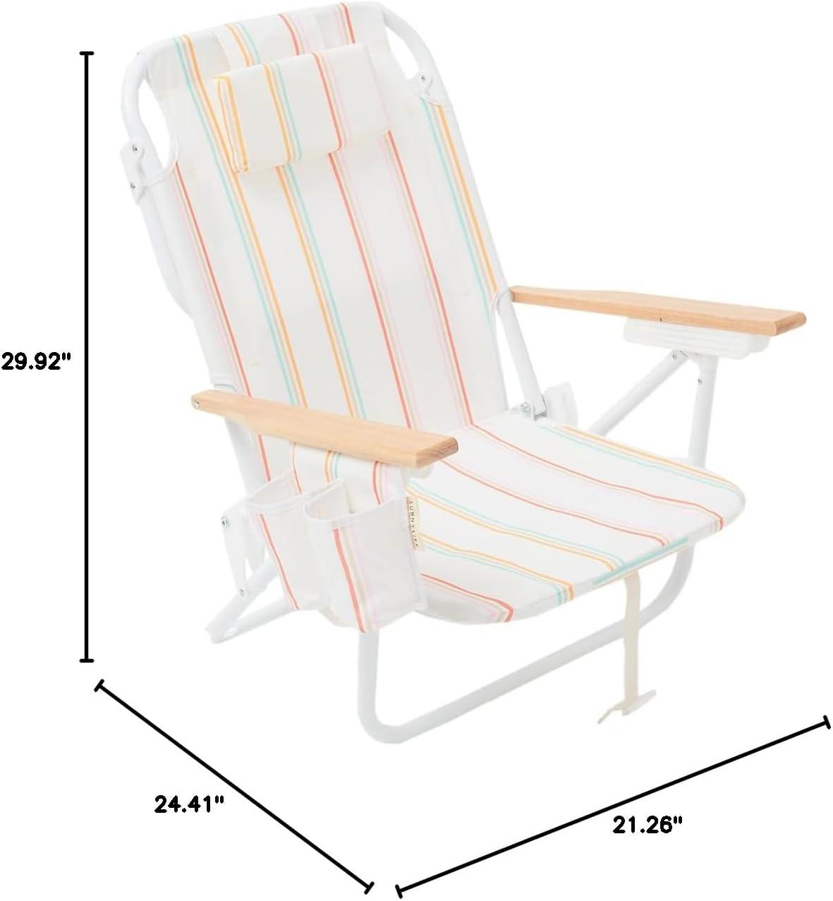 Rio Sun Multi Stripe Folding Beach Chair with Wooden Arms