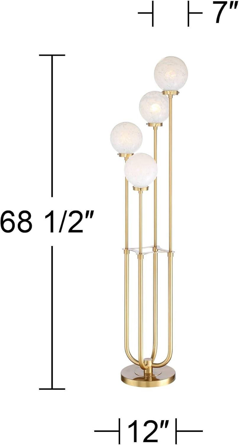 Possini Euro Design Mid Century Modern Glam Style Floor Lamp 4-Light LED 68.5" Tall Warm Gold Glass Globe Shade for Living Room House Uplight