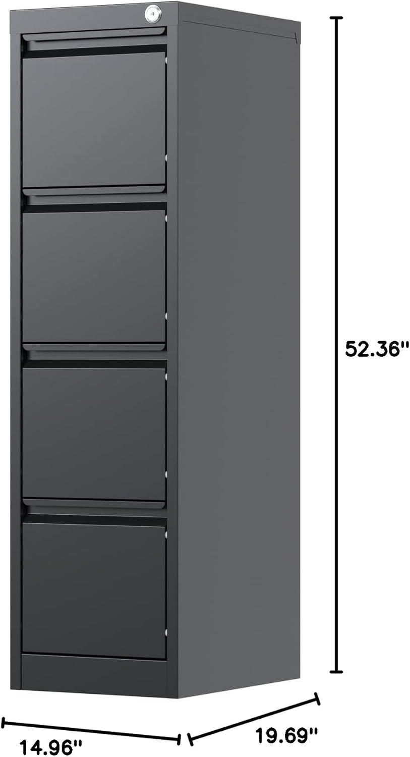 4 Drawer File Cabinet, Metal Vertical File Storage Cabinet with Lock, Office Home Steel File Cabinet for A4 Letter/Legal Size, 14.96" W x 17.72" D x 52.36" H, Assembly Required (Black)…