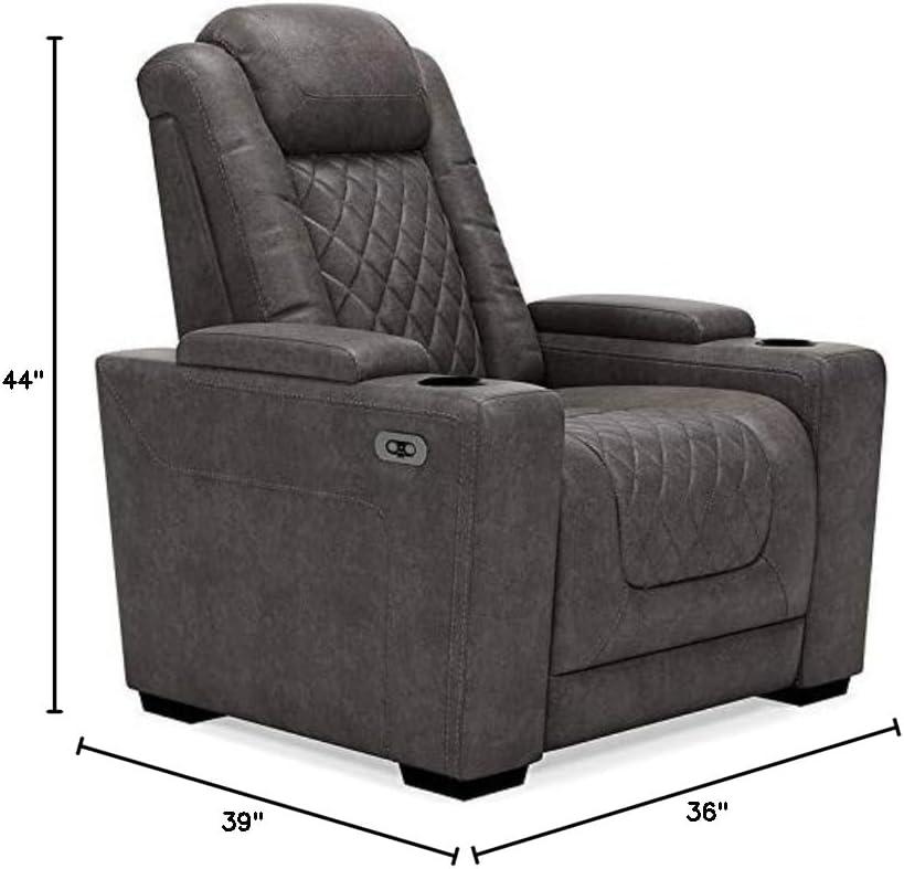 Gray Faux Leather Power Recliner with Adjustable Headrest