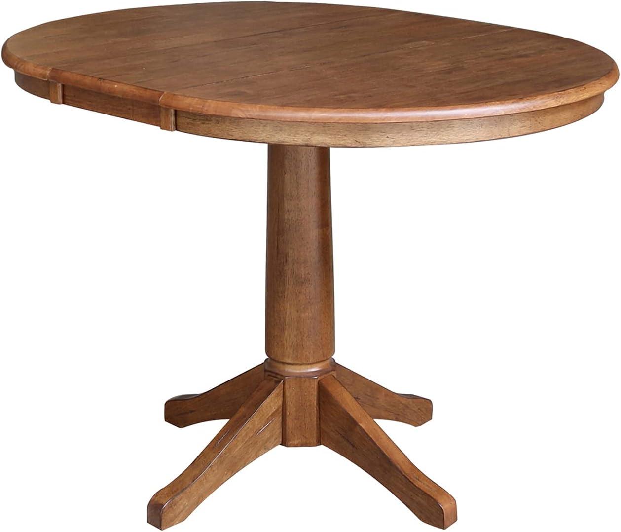 Lillian Round Top Pedestal Table with 12" Drop Leaf Distressed Oak - International Concepts