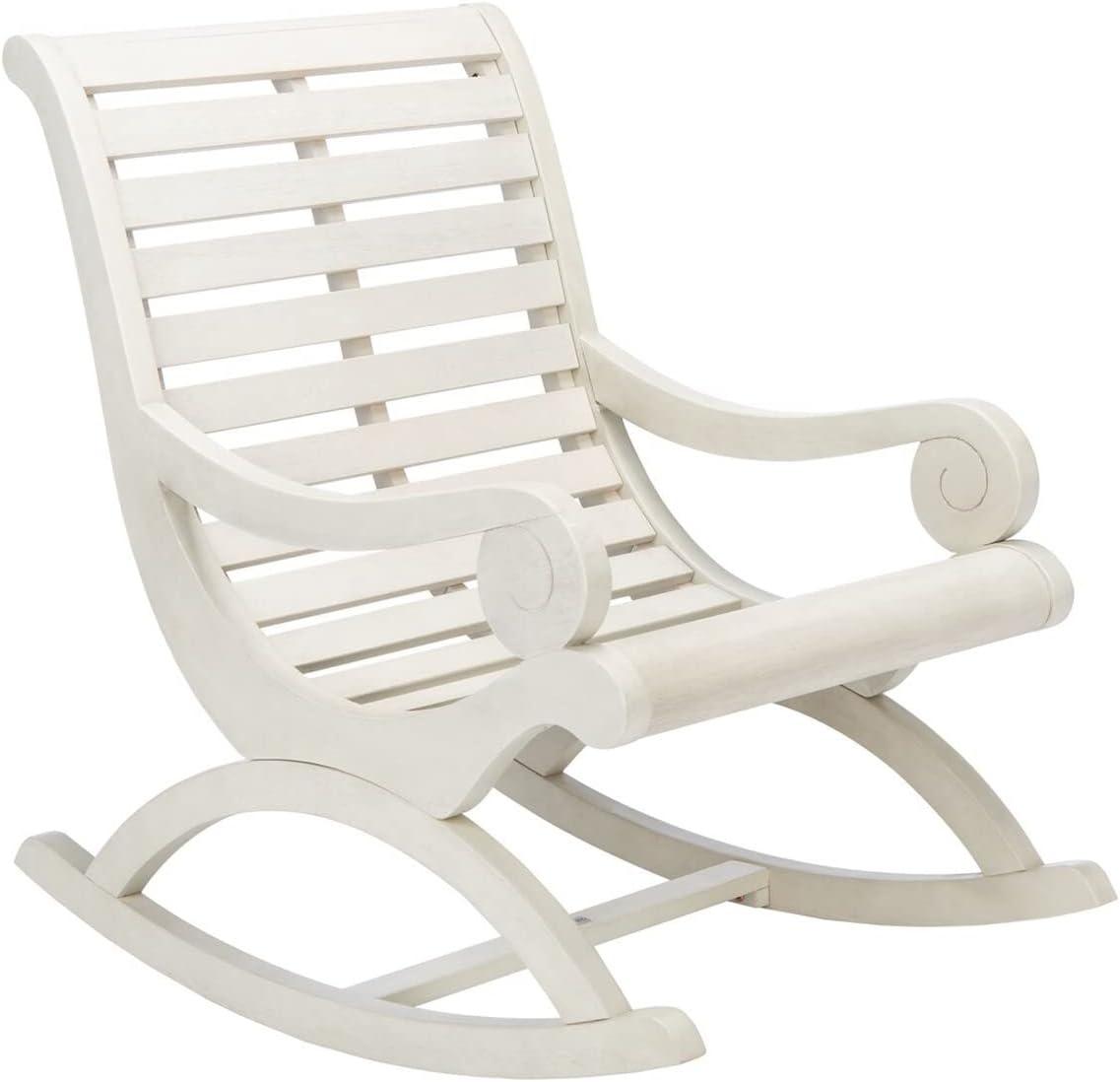 Elegant White Eucalyptus Outdoor Rocking Chair with Cushions