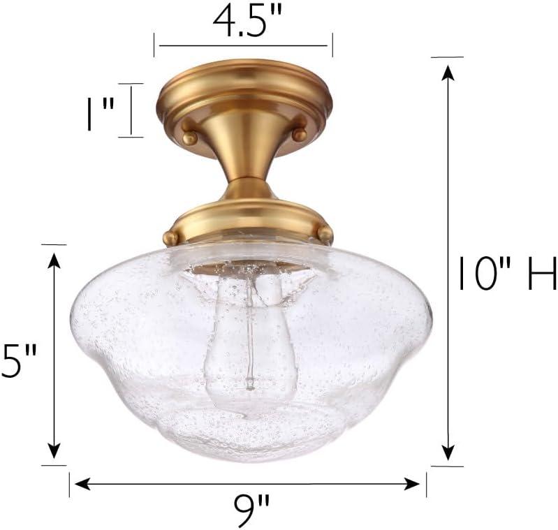 Vintage Schoolhouse Seedy Glass Semi-Flush Mount in Satin Gold