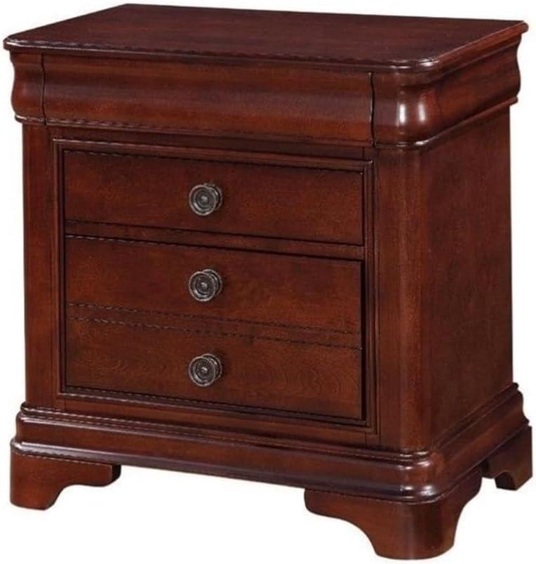 Traditional Cherry 3-Drawer Solid Wood Nightstand with Antique Brass Knobs