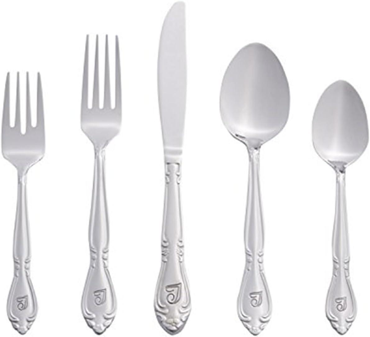 RiverRidge Home RiverRidge Rose Flatware 46-Piece Monogrammed Stainless Steel Silverware Set for 8