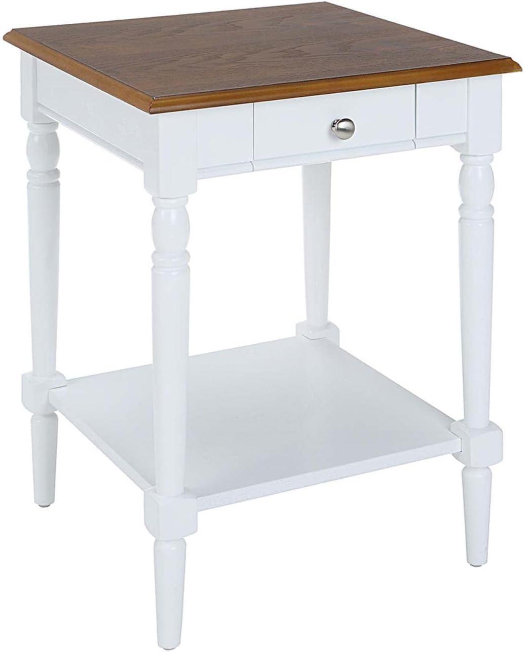 French Country Dark Walnut and White Wood End Table with Storage