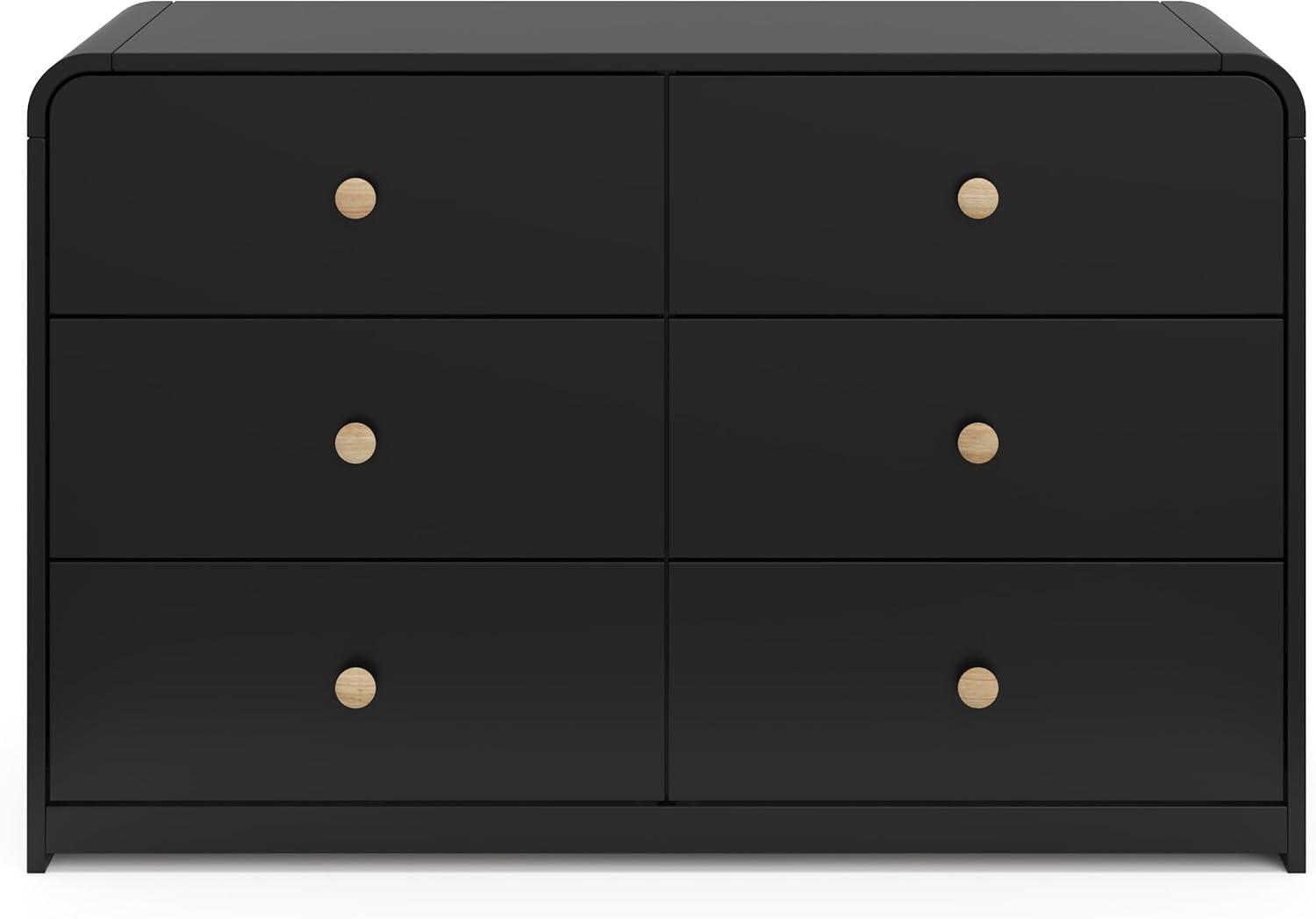 Black Pine Double Dresser with Natural Rubberwood Knobs