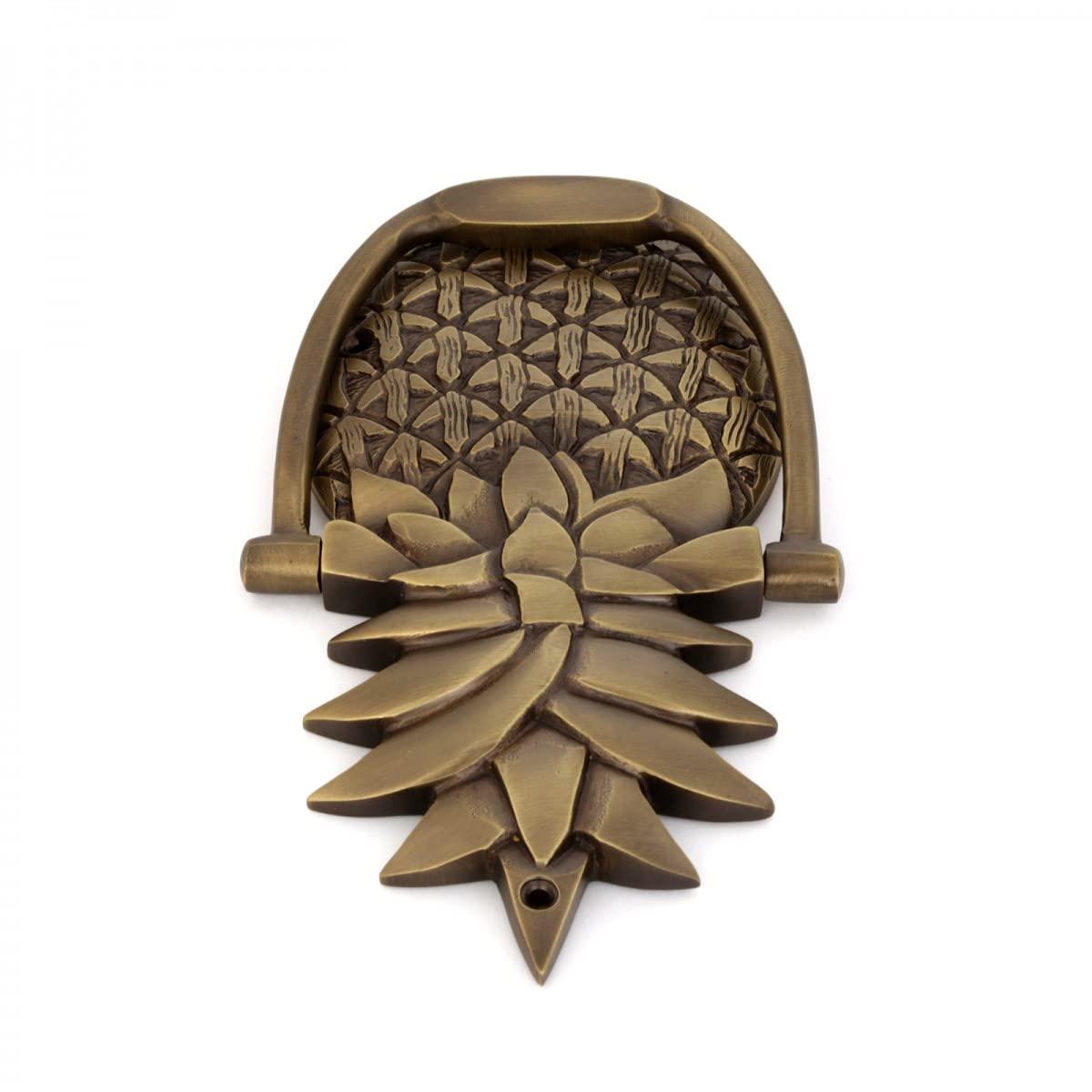 Renovators Supply Manufacturing Door Knockers for Front Door 8 in. Antique Brass Pineapple Shaped Door Knocker with Mounting Hardware