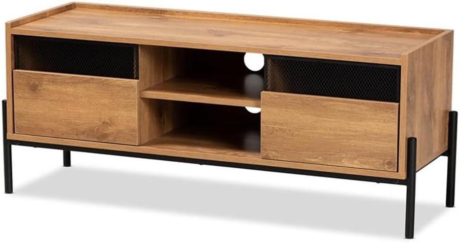 Tasman Wood and Metal 2 Door TV Stand for TVs up to 45" Natural Brown/Black - Baxton Studio