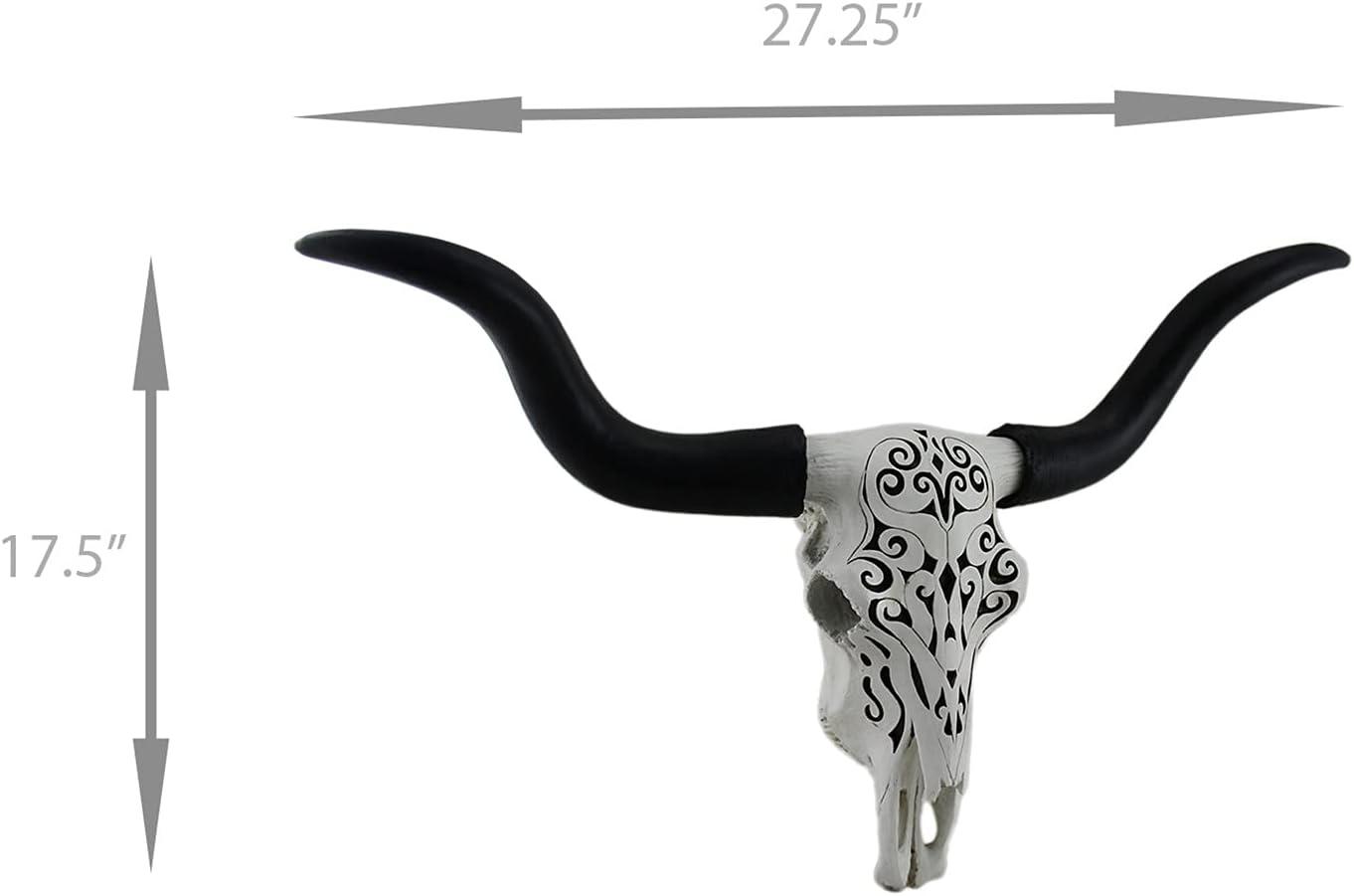 Black and White Resin Longhorn Steer Skull Wall Decor