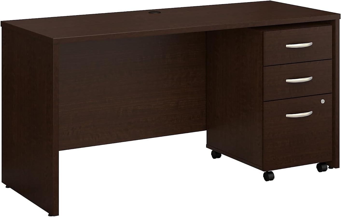 Mocha Cherry 60'' Wood Office Desk with Mobile Filing Cabinet