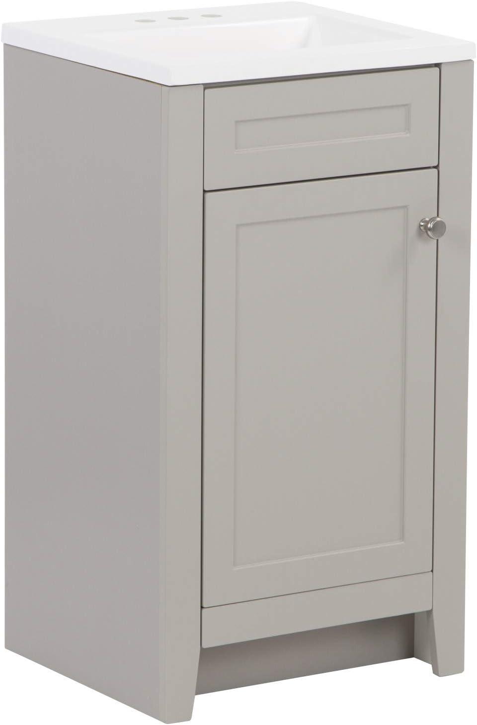Spring Mill Cabinets Wyre 18 Inch Bathroom Vanity with White Single Sink Top, 1-Door Cabinet, 18.5" W x 16.68" D x 33.13" H, Gray