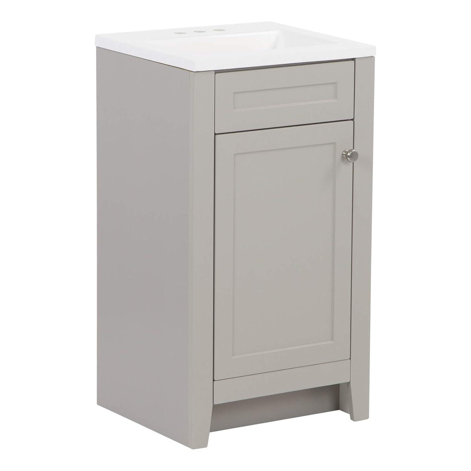 Spring Mill Cabinets Wyre 18 Inch Bathroom Vanity with White Single Sink Top, 1-Door Cabinet, 18.5" W x 16.68" D x 33.13" H, Gray