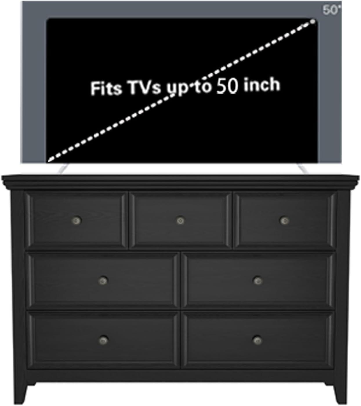 Black Wood 7-Drawer Dresser with Metal Handles