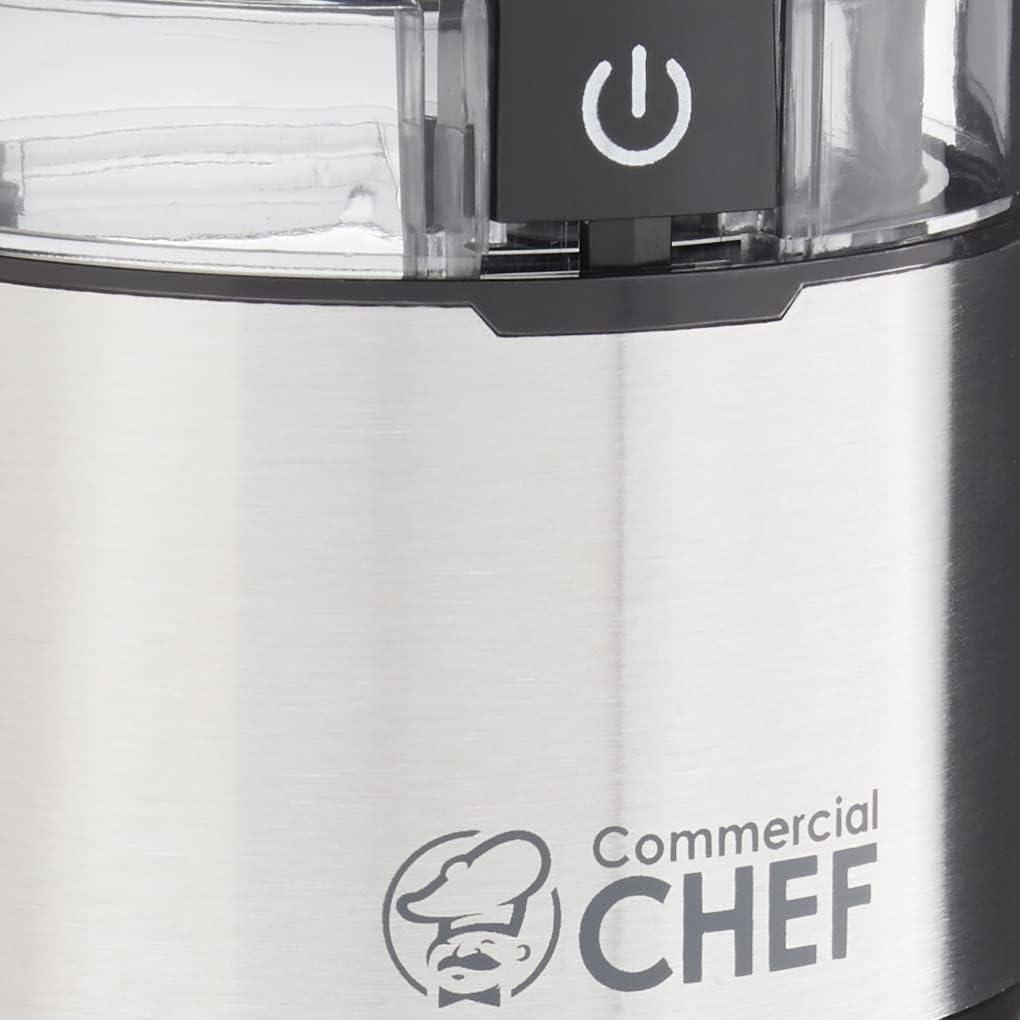 Commercial Chef Electric Coffee Grinder, Brushed Stainless Steel Texture and Transparent Lid