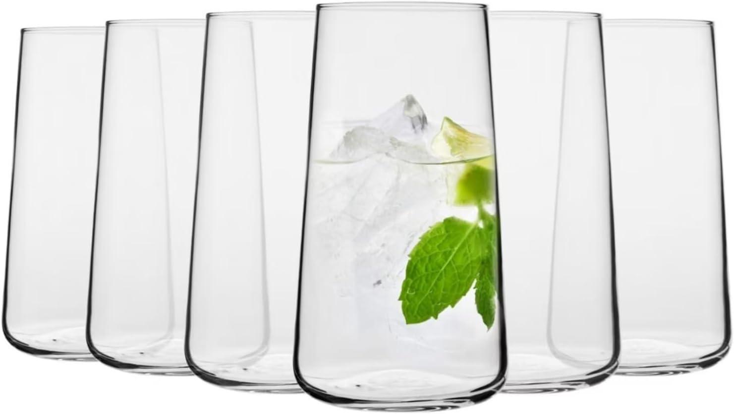 Krosno Water Glasses, Set of 6, Capacity 20 fl oz, Infinity Collection, Thin Highball Glasses,Clear Tall Glass Cups For Water, Juice, Drinks, and Cocktails, Dishwasher Safe, Made in Europe
