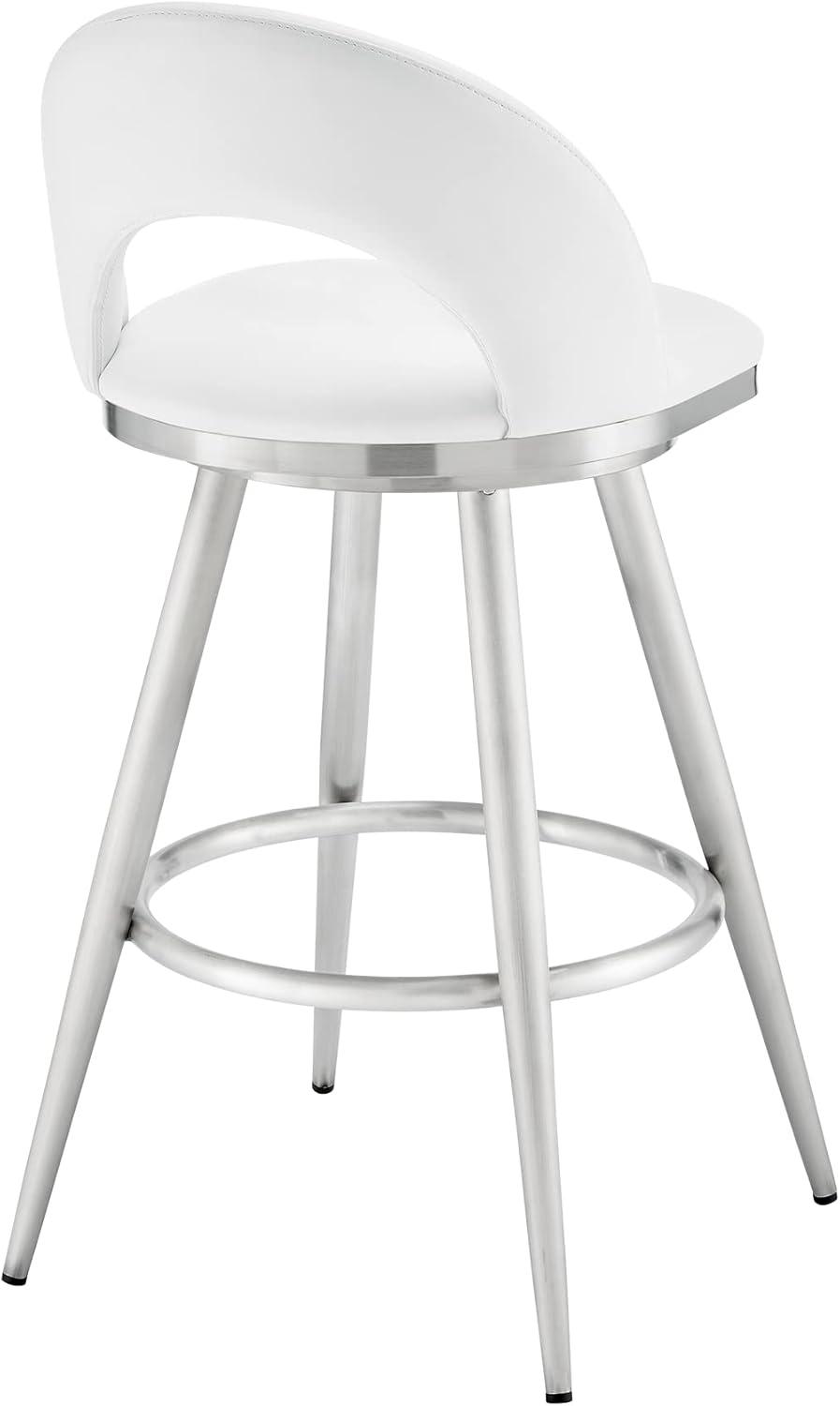 Armen Living Lottech 26" Metal/Faux Leather Swivel Counter Stool in White/Chrome