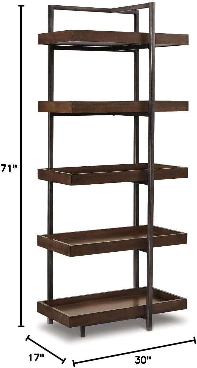 Industrial Black and Brown Wood Adjustable Bookcase with Doors