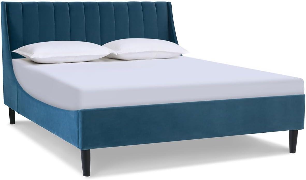 Aspen Teal Velvet Upholstered Queen Platform Bed with Tufted Headboard