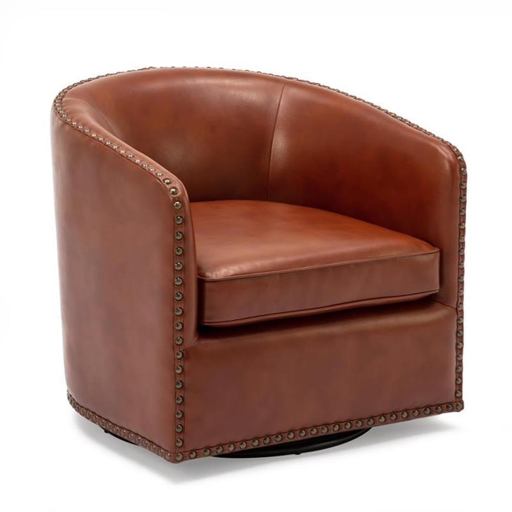 Comfort Pointe Tyler Swivel Arm Chair Caramel: Upholstered Faux Leather, Metal Legs, No Assembly Required