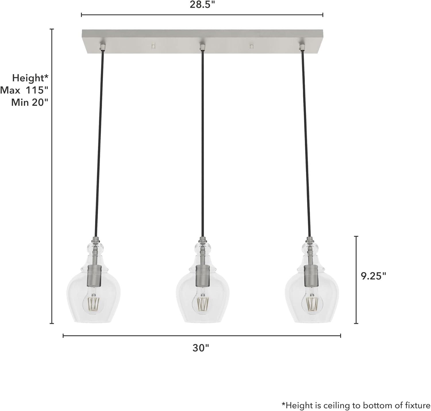 Maple Park Brushed Nickel 3-Light Linear Cluster Pendant