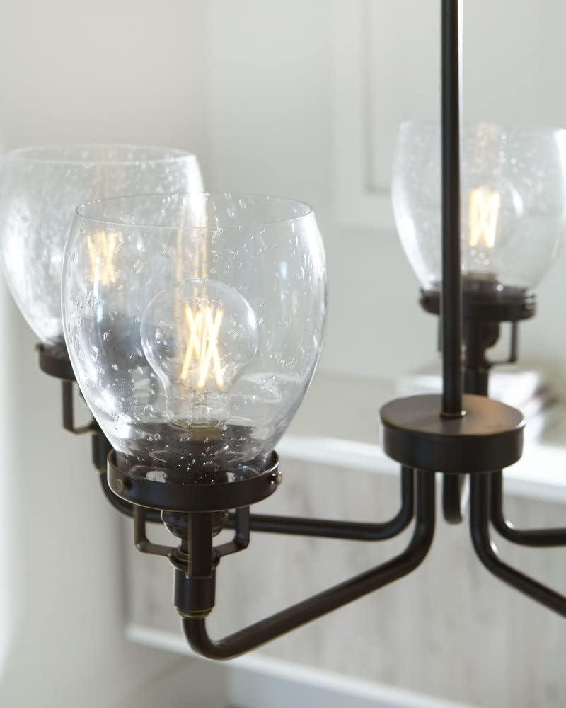 Belton 5-Light Bronze Transitional Industrial Hanging Chandelier with Clear Seeded Glass Shades