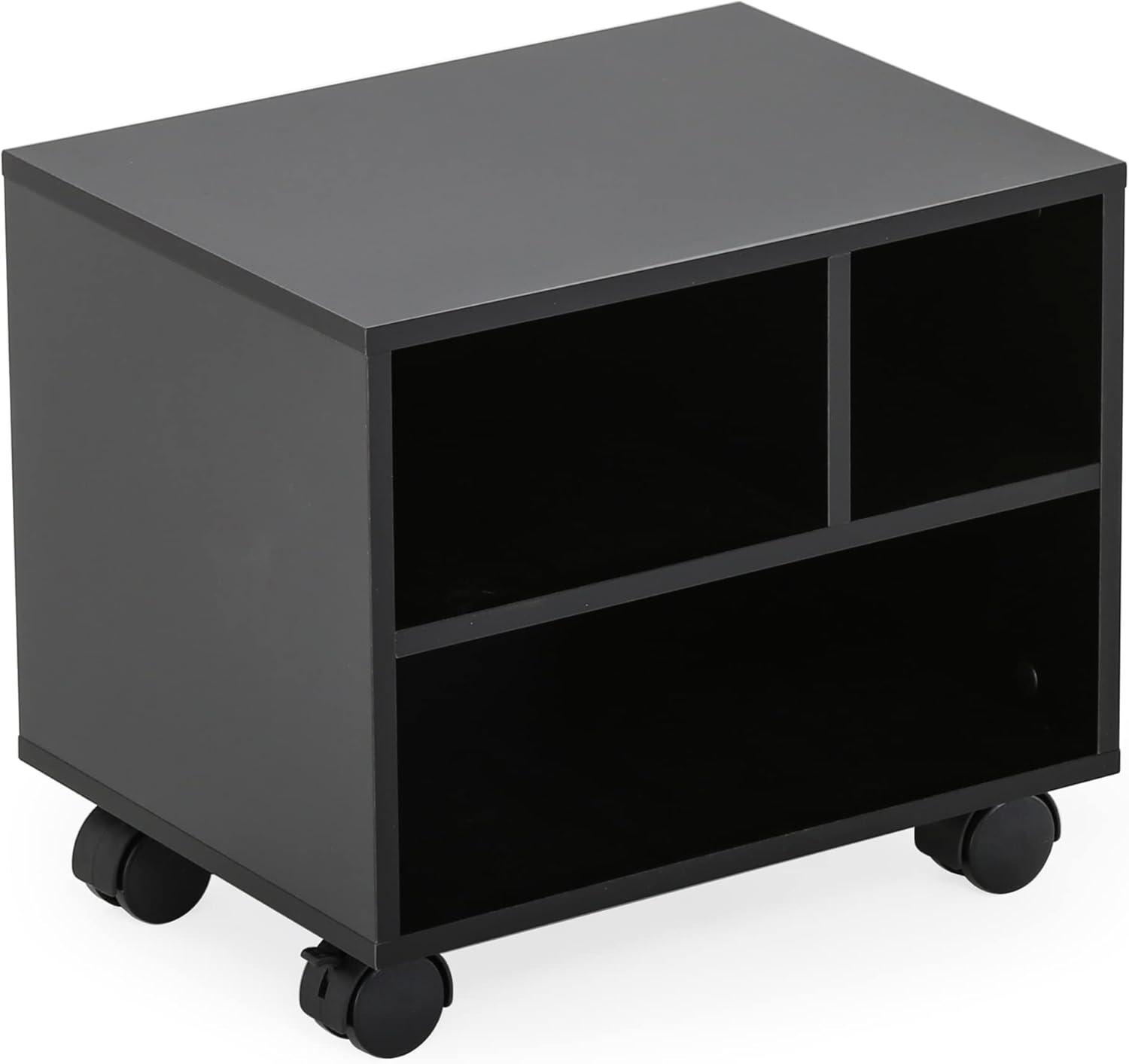 Black MDF Mobile Printer Stand with Storage and Wheels