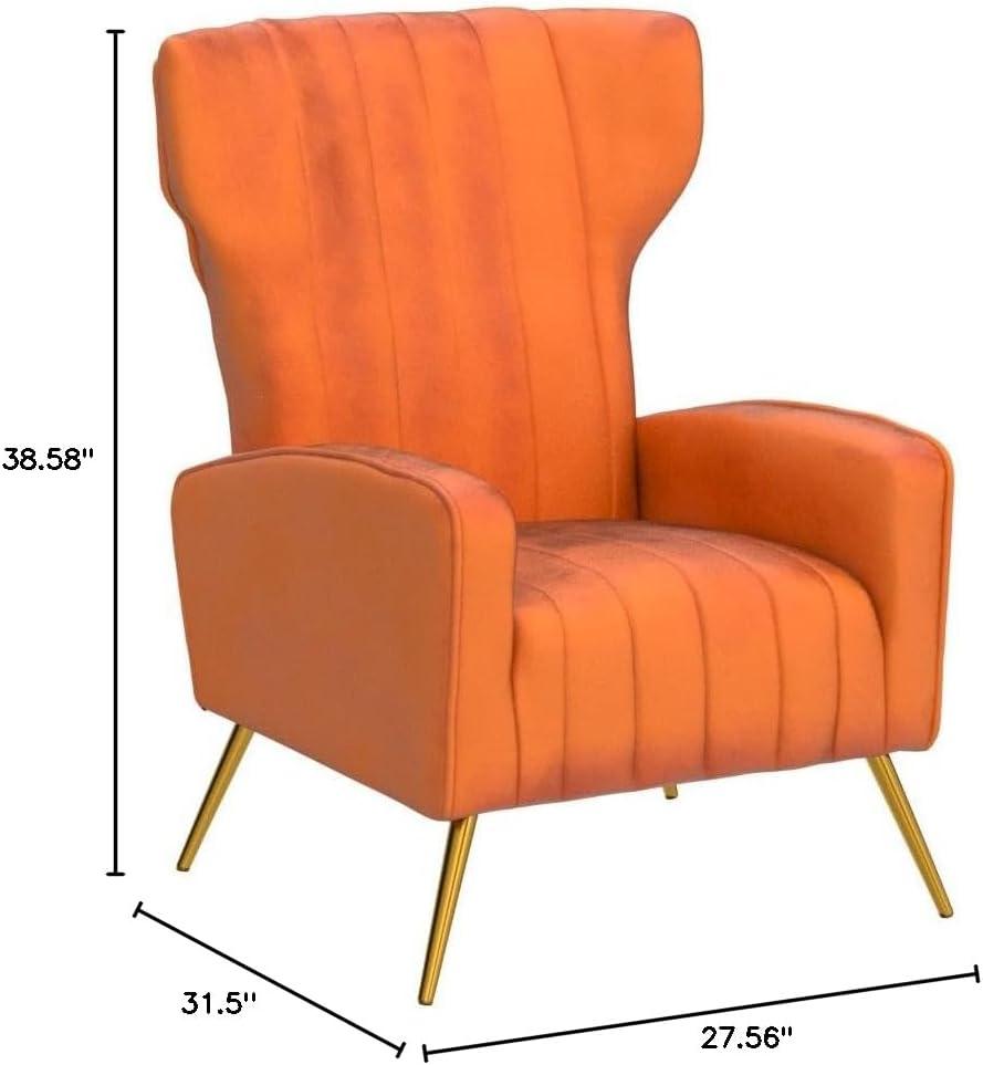 Orange Red Velvet Barrel Armchair with Wood Frame