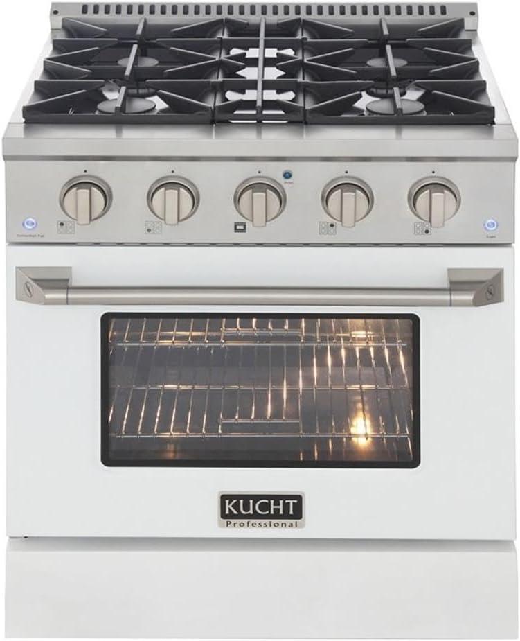 Kucht Professional 30" Modern Stainless Steel Natural Gas Range in White/Silver