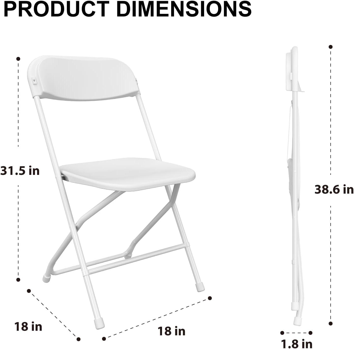 White Folding Chair, Plastic Folding Chairs 10 Pack for Outside, Indoor Outdoor Chairs with Steel Frame, Foldable Chair for Wedding Camping Dining Renting in Patio Lawn, 350LBS Capacity
