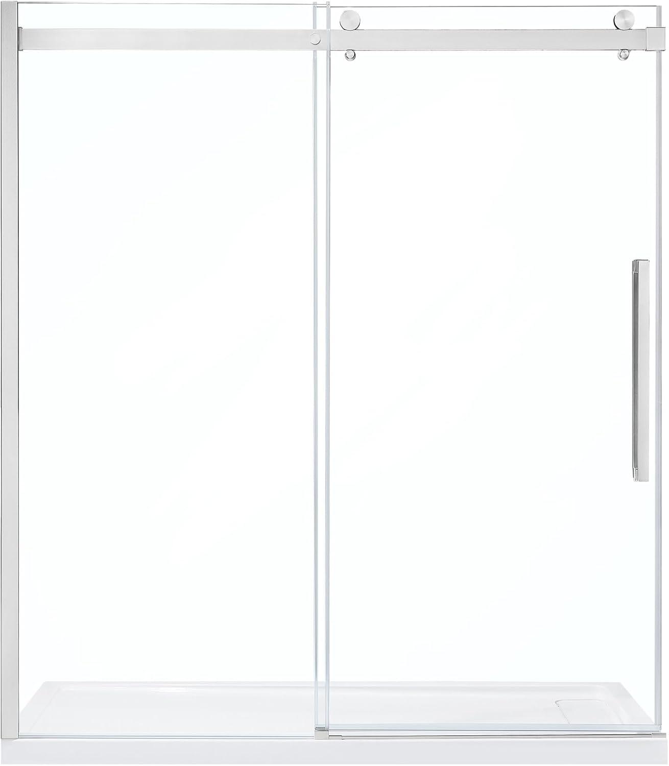 OVE Decors Bel Soft Close Satin nickel 72-in W x 78.75-in H Frameless Clear Glass Sliding Soft Close Shower door