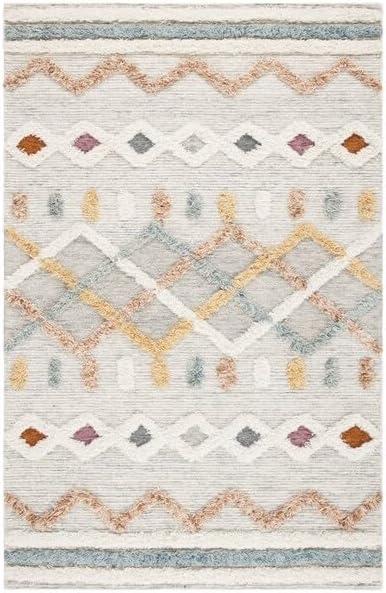 Ivory and Blue Hand-Knotted Wool Tribal Area Rug