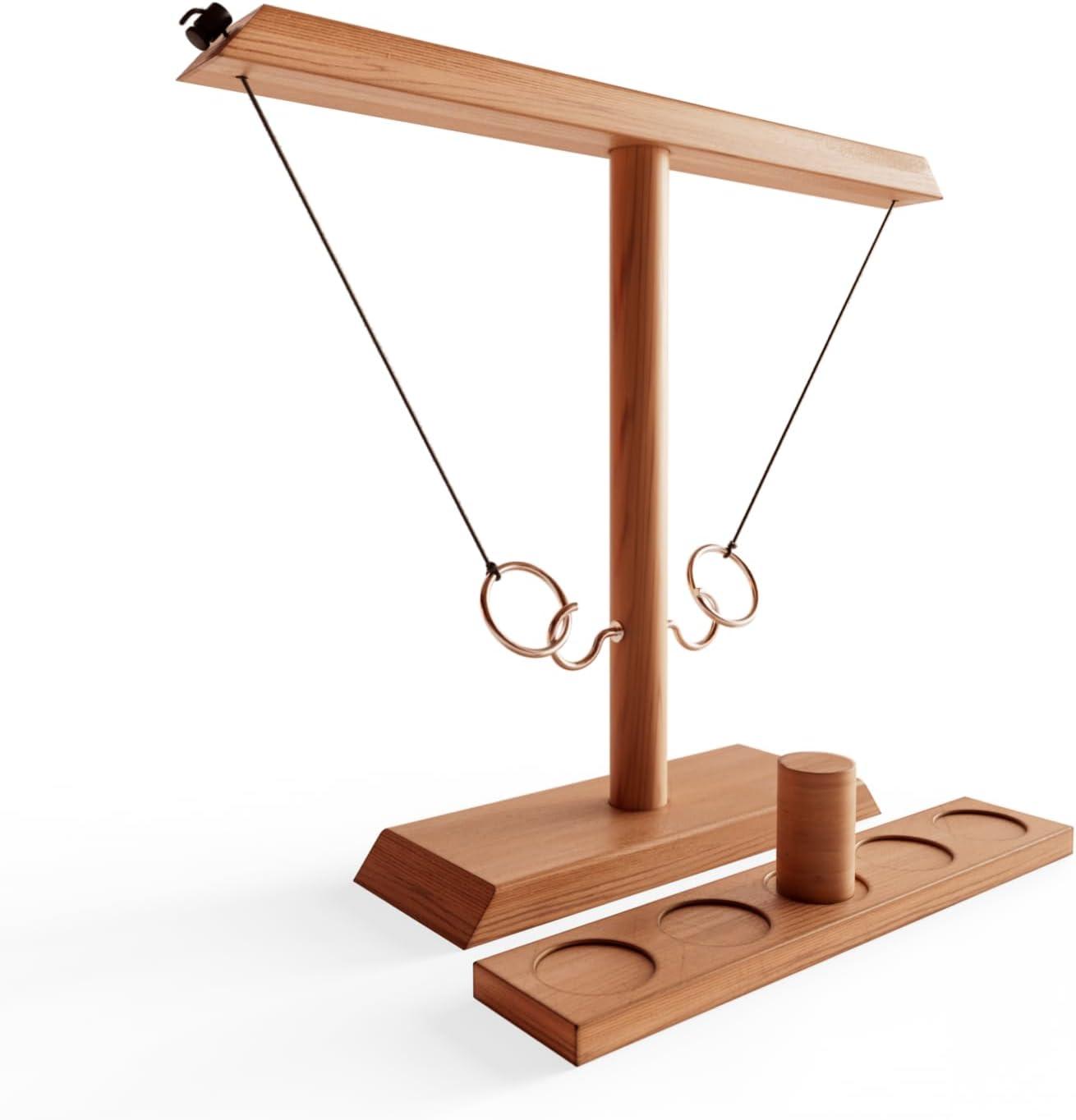 Large Wooden and Metal Ring Toss Game for Indoor and Outdoor Fun