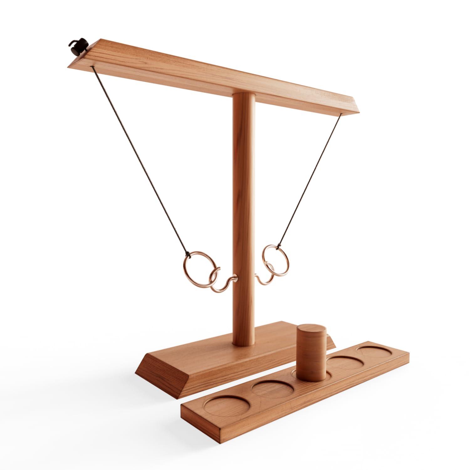 Large Wooden and Metal Ring Toss Game for Indoor and Outdoor Fun