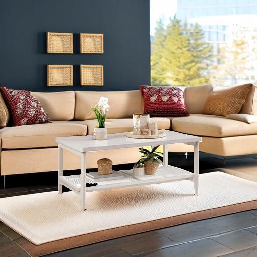 VASAGLE 2-Tier Coffee Table for Living Room, Rectangular Living Room Table, with PVC Rattan Storage Shelf, Rounded Corners, Easy Assembly, Boho Style, 21.7 x 39.4 x 17.7 Inches, Oak Beige ULCT240Y57