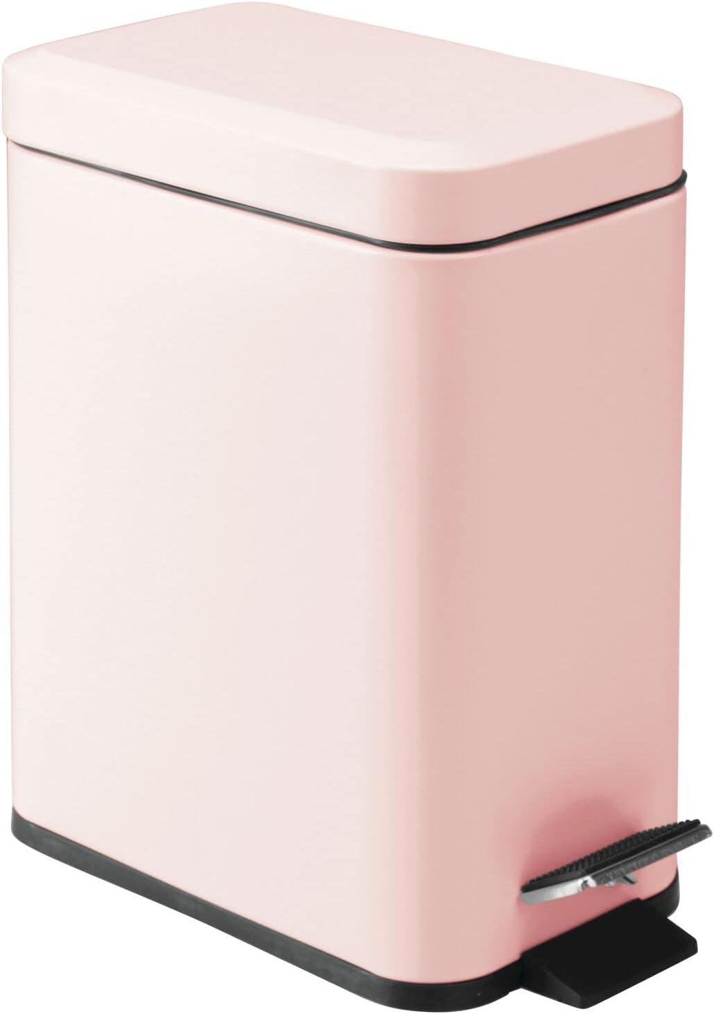 mDesign Small 1.3 Gallon Rectangle Metal Step Can, Liner/Handle, Light Pink