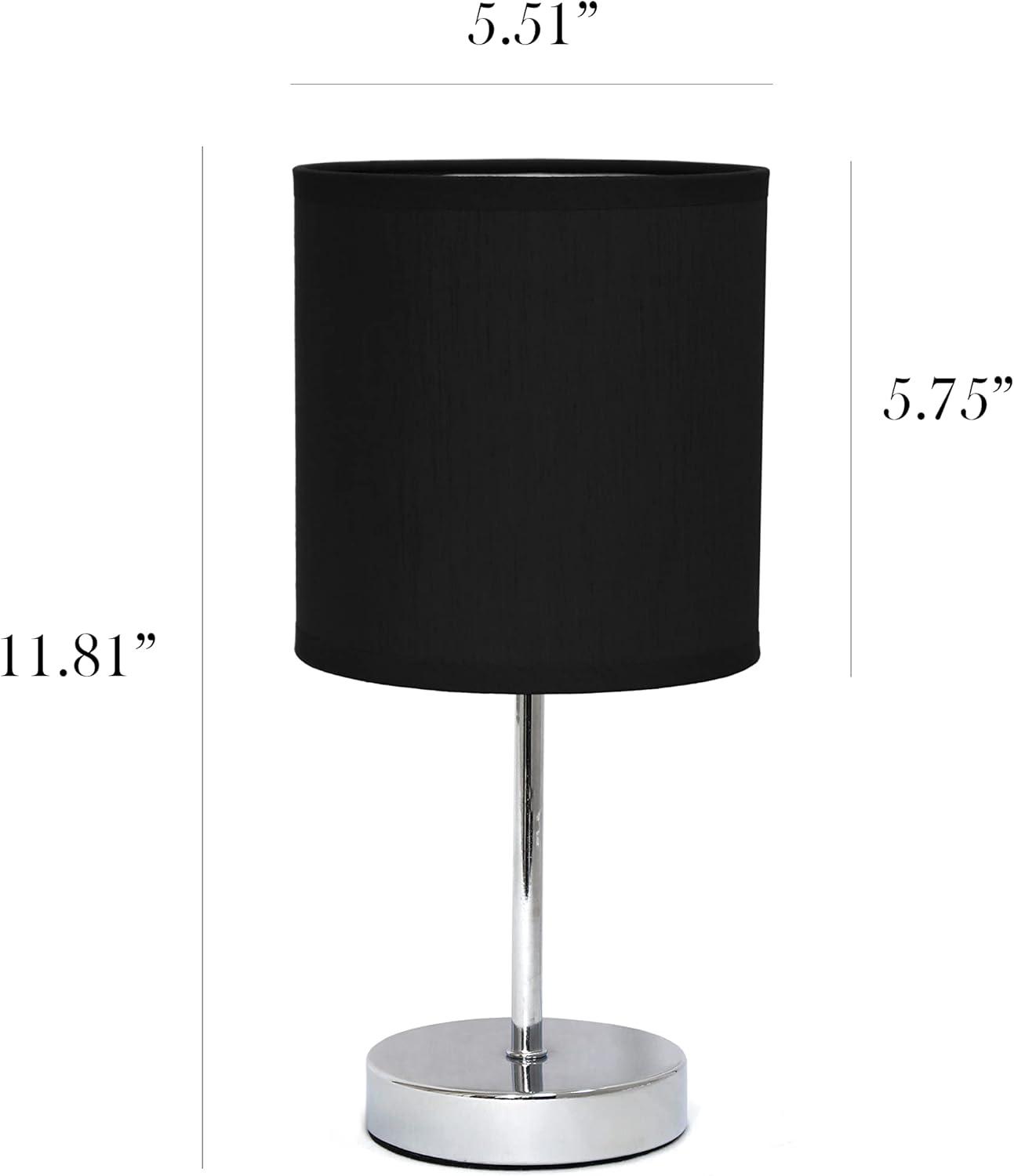 Simple Designs 11.81" Basic Chrome Mini Table Lamp with Fabric Shade, Black