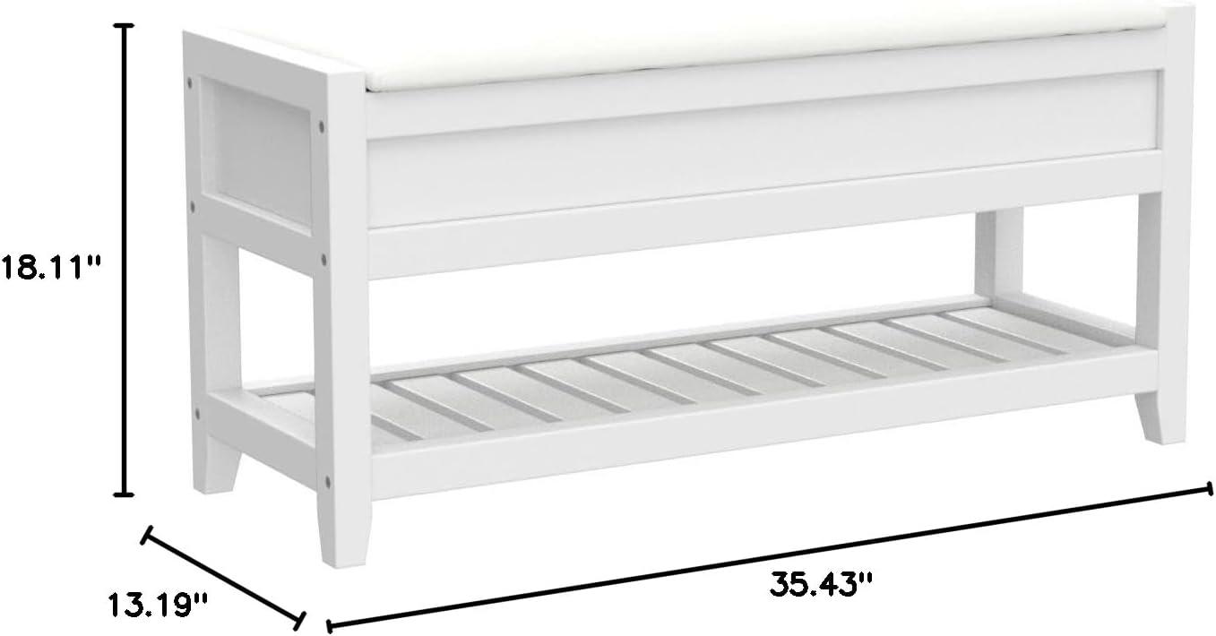 Roundhill Furniture Rouen Seating Bench with Shoe Storage, Clean White