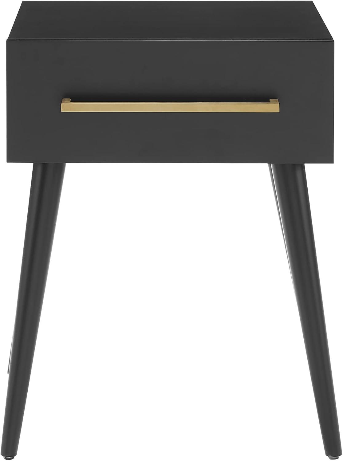 Everett End Table Matte Black - Crosley: Mid-Century Modern Design, Storage Drawer, Tapered Legs, Metal Hardware