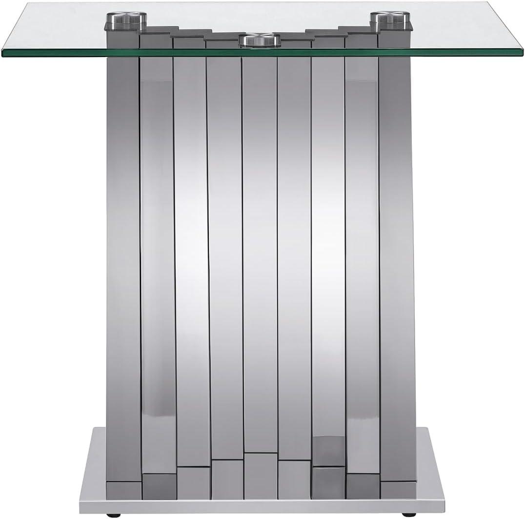 Ssline Silver Mirror Finish Stainless Steel Base End Table with Tempered Glass Top,Size 22.84*22.84*21.65